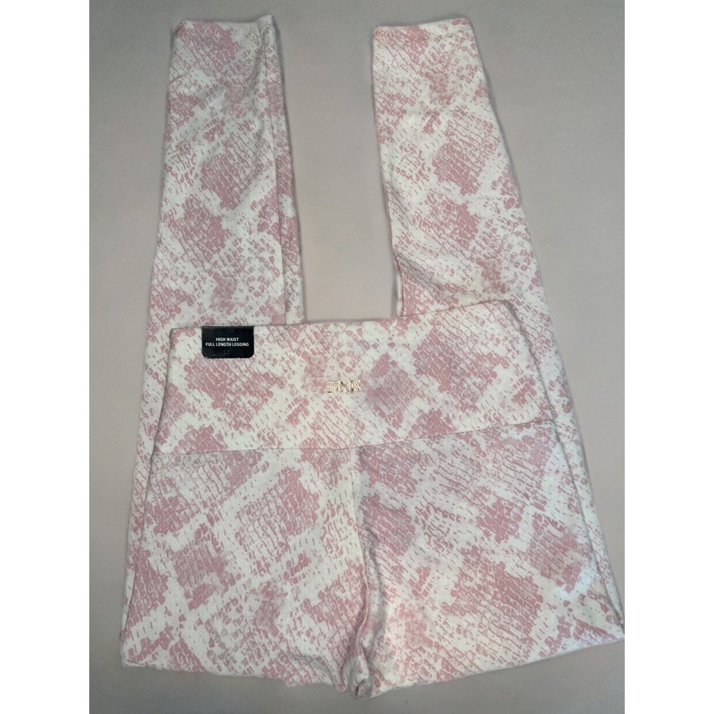 NWT PINK Victoria's Secret Snakeskin Leggings Pink White High Waist Yoga M - Picture 2 of 7